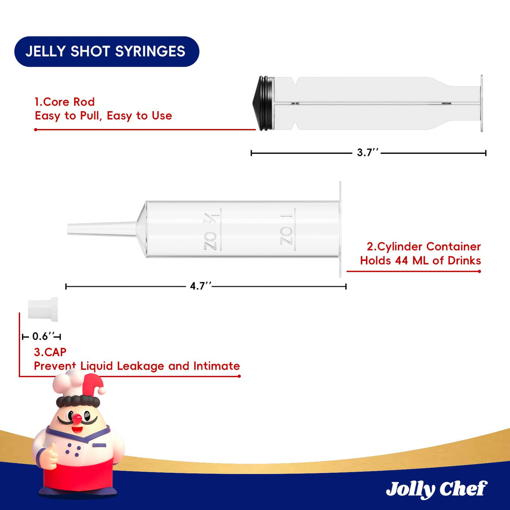 JOLLY CHEF 50 Pack Jelly Shot Syringes with Lid 1.5 oz Medium Containers