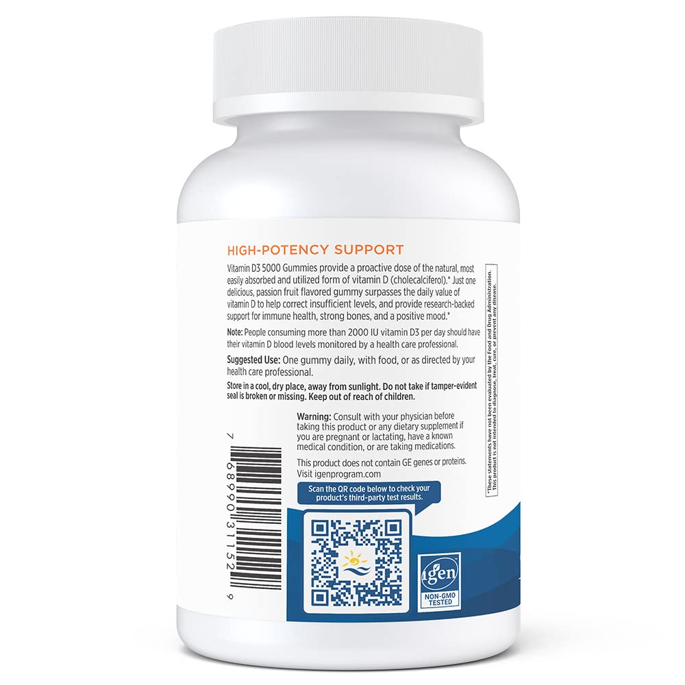 Nordic Naturals Vitamin D3 5000 Gummies, Passion Fruit - 30 Gummies - Support for Healthy Bones, Mood, & Immune System - Vegetarian - Non-GMO - 30 Servings (Pack of 2)