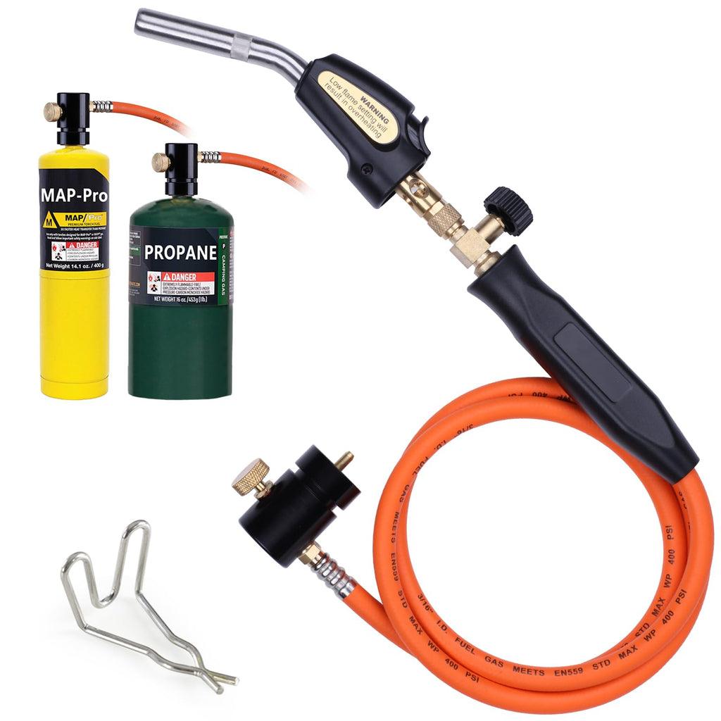 TAUSOM Propane Torch Hose Kit 3.6Ft, Mapp Map Gas Torch Kit Trigger Start, Adjustable Heat Knob Near Torch Head Stainless Steel, Soldering Torch -with Hook