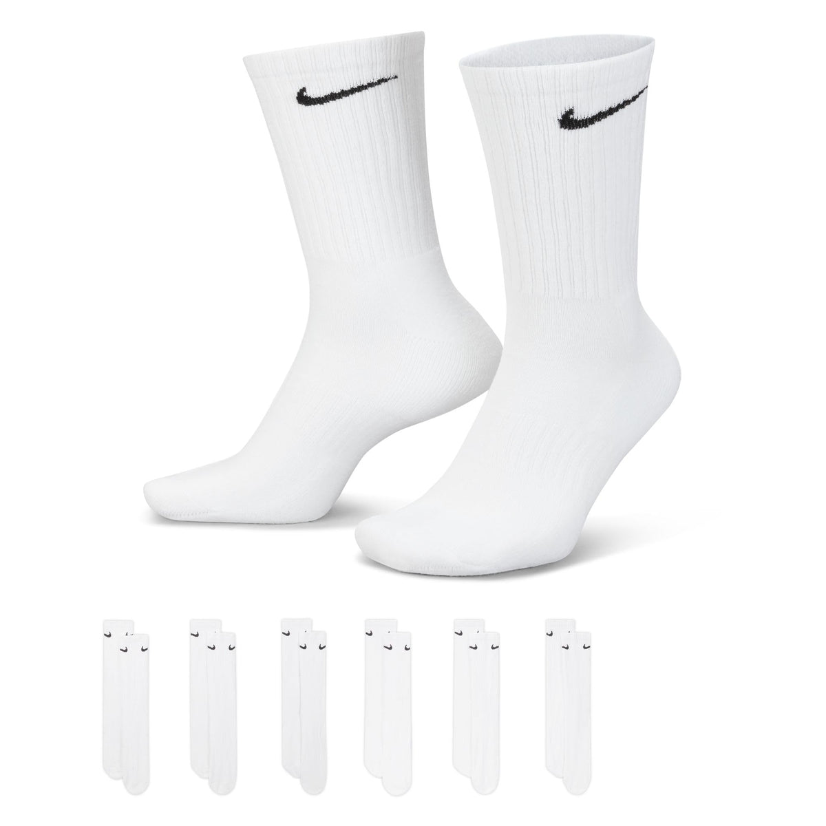 Nike Unisex Everyday Cushioned Training Crew Socks (6 Pairs), White/Black, Large