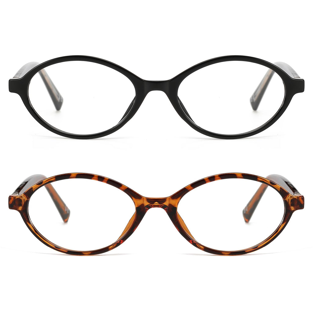 PUBOWT Oval Reading Glasses for Women Men Blue Light Blocking Computer Readers Retro Fashion Small Frame Trendy Vintage Vintage Eyewear PT2009 2Pack Black Demi +1.5 x Strength