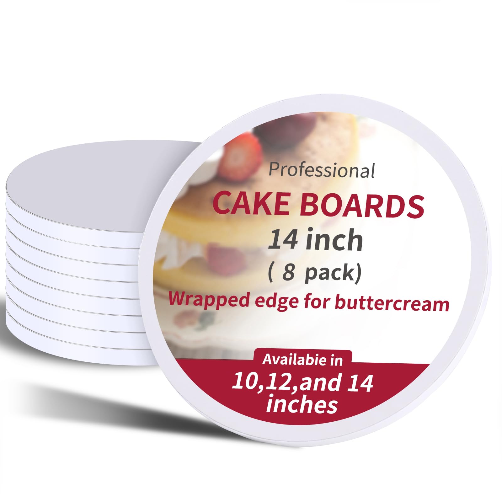 PFAMKEER 8Pcs Cake Boards 14 Inch Round,White Sturdy 1/2 Inch Cake Drum,14 Inch Cake Boards,Disposable Cake Plates,Corrugated Cake Base Cake Drums for Father's Day