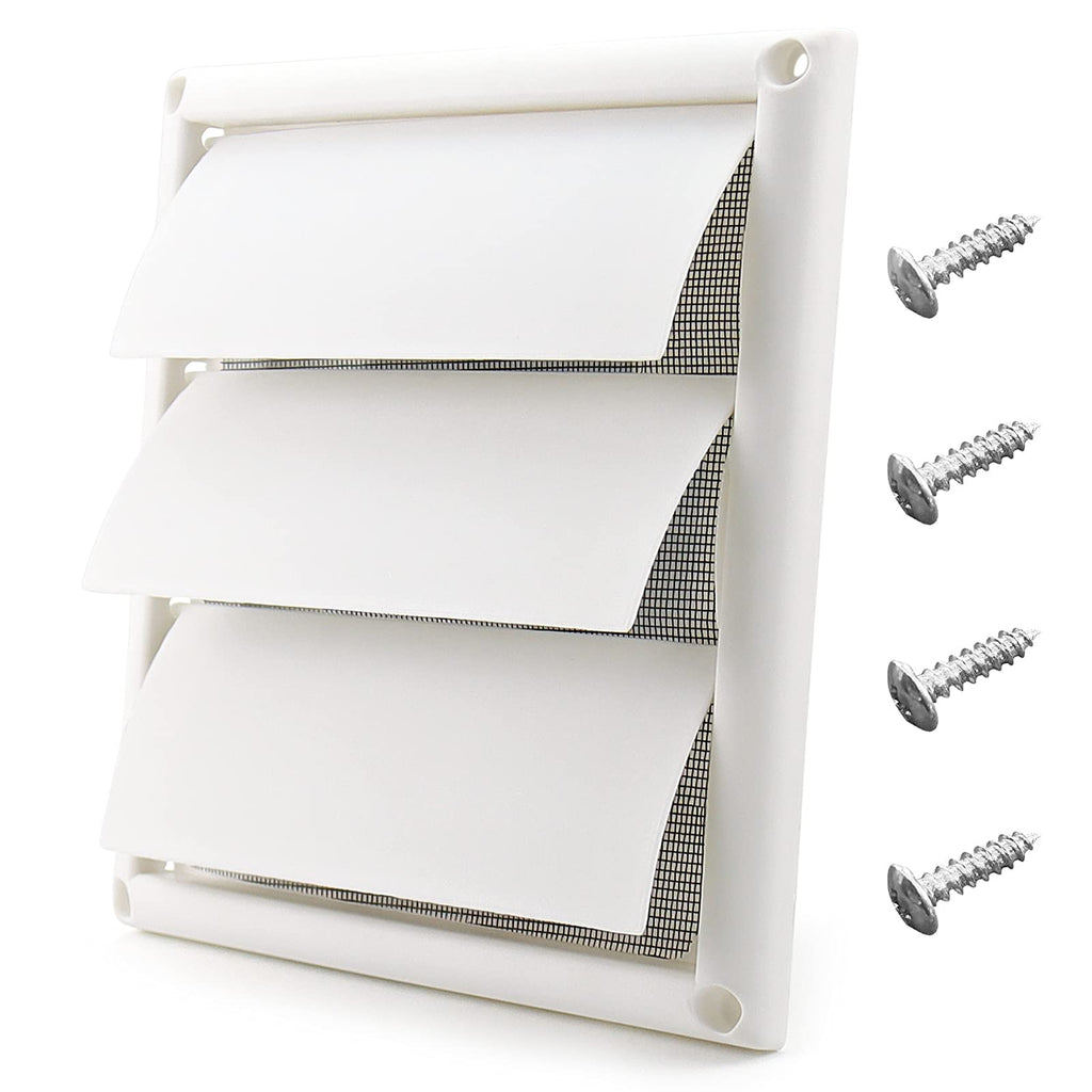 Funmit 6" Louvered Vent Cover 8" x 8" Oversize Outside Dimensions for 6 inches Dia Exterior Wall Vent Hood Outlet Airflow Vent Dryer Air Vent (White)