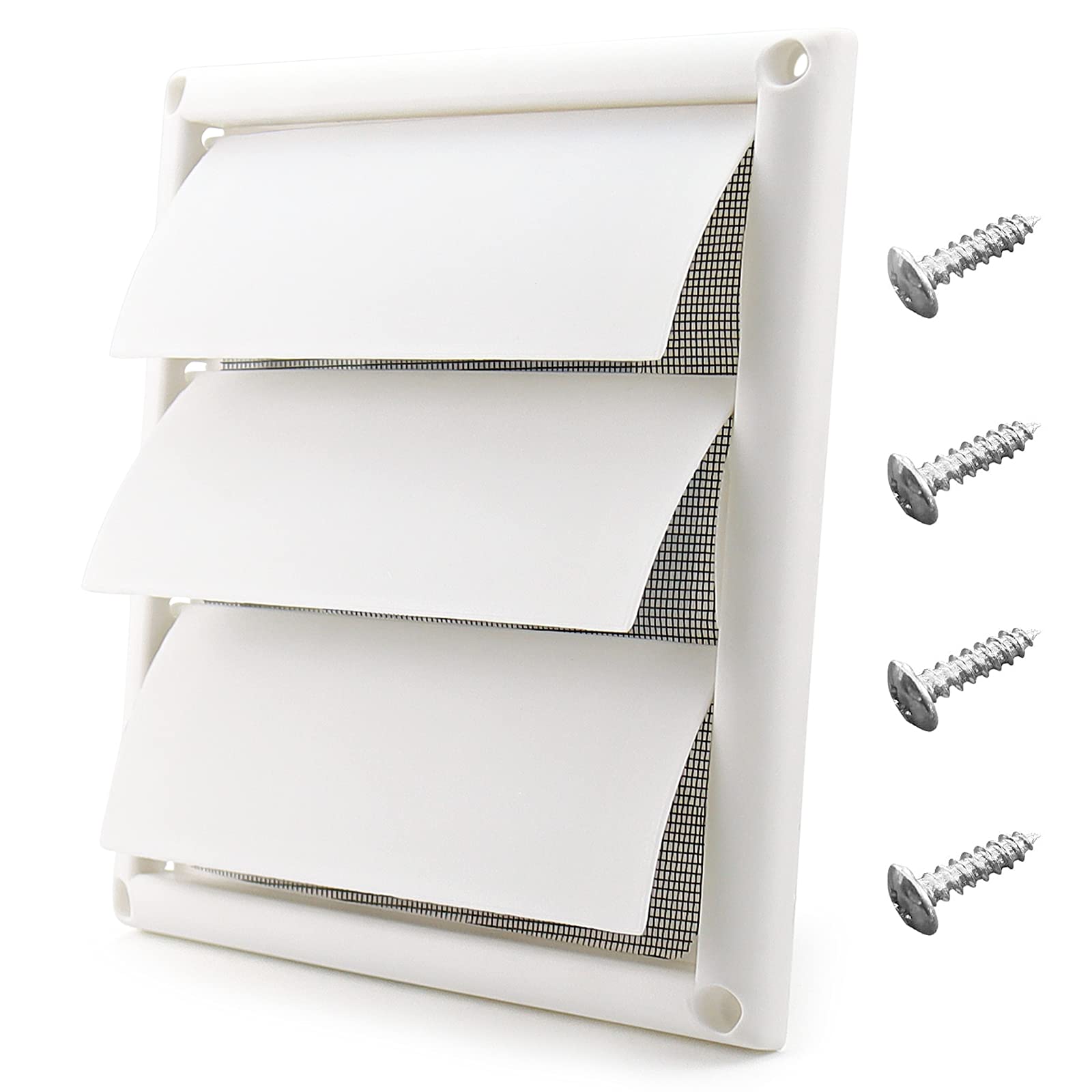 Funmit 6" Louvered Vent Cover 8" x 8" Oversize Outside Dimensions for 6 inches Dia Exterior Wall Vent Hood Outlet Airflow Vent Dryer Air Vent (White)