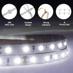 Onforu LED Light Strip,16.4ft Dimmable LED Tape Light, 6000K Daylight White Strip Lighting, 300 LEDs Flexible Vanity Mirror Light, 5M 12V Ribbon Rope Light for Bedroom, Under Cabinet,Kitchen,Christmas