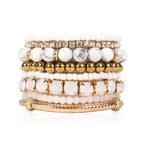 RIAH FASHION Multi Color Stretch Beaded Stackable Bracelets - Layering Bead Strand Statement Wrap Bangles (Natural Stone - White Howlite/Gold, 7.0 Inches)