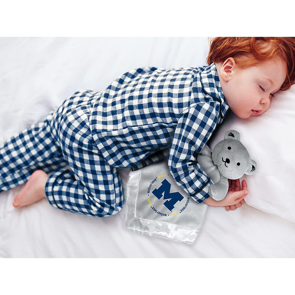 Baby Fanatic Toddler Security Bear Blanket, Michigan Wolverines, Plush Stuffed Animal, Gray