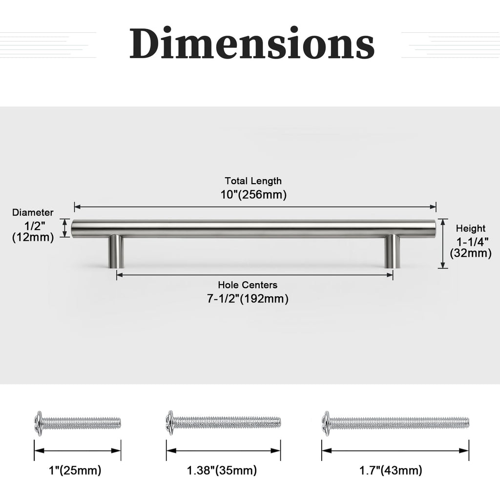 Gobrico 30 Pack 7-1/2" (192mm) Hole Centers Cabinet Pulls, Brushed Nickel Cabinet Handles, Modern Cabinet Furniture Pulls, Satin Nickel Drawer Pulls 10 Inch Total Length