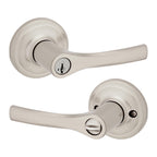 Kwikset Henley Entry Door Handle with Lock and Key, Secure Keyed Reversible Lever Exterior, For Front Entrance and Bedrooms, Satin Nickel, Pick Resistant Smartkey Rekey Security and Microban