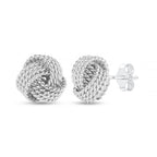 LeCalla Sterling Silver Knot Earrings Jewelry Italian Design Diamond-Cut Twisted Wire Love Knot Stud Earring for Women 10mm