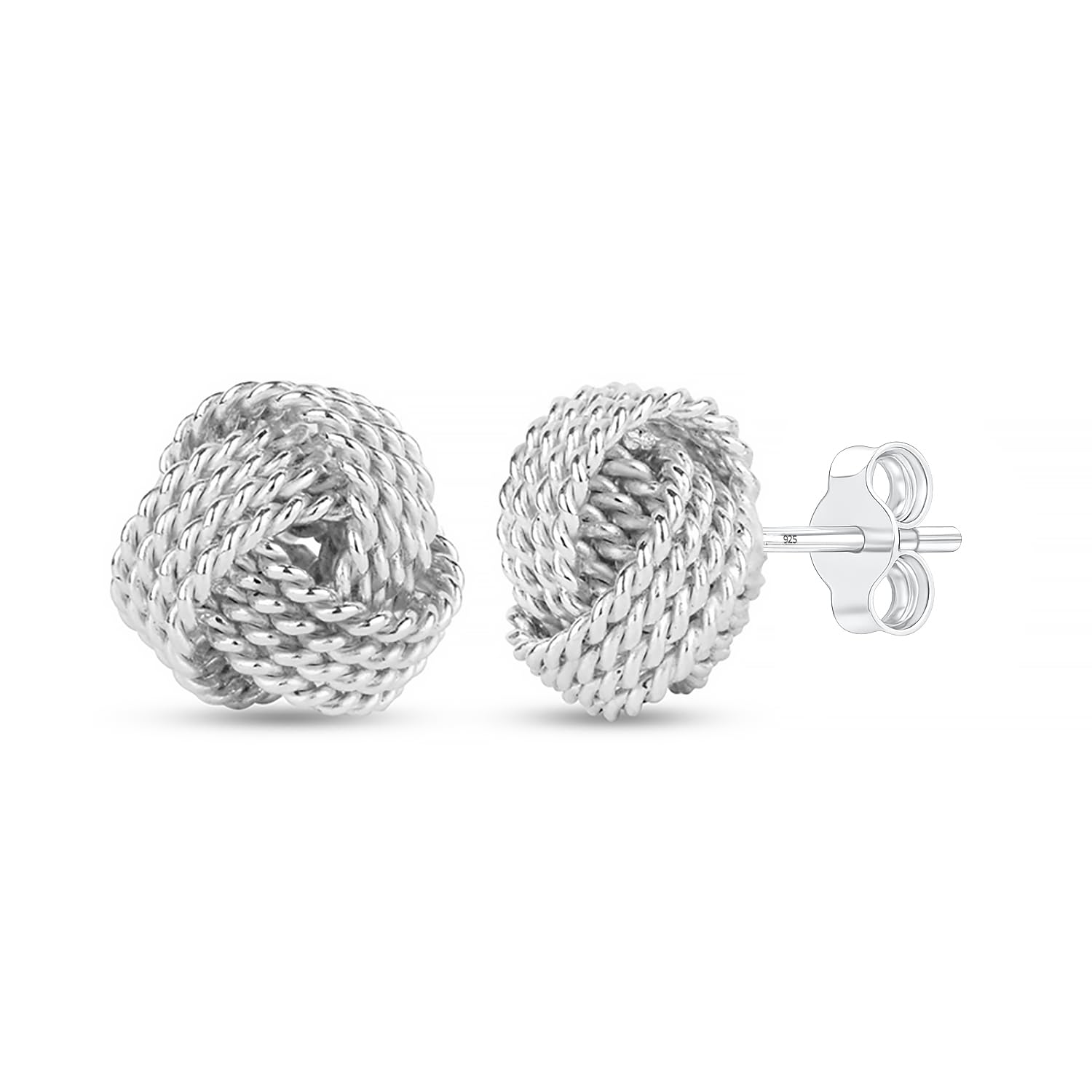 LeCalla Sterling Silver Knot Earrings Jewelry Italian Design Diamond-Cut Twisted Wire Love Knot Stud Earring for Women 10mm