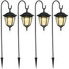 Dynaming 4 Pack Solar Hanging Lights Outdoor, Solar Powered Garden Decorative Lanterns with 4 x 38 Inch Shepherd Hooks, Waterproof Landscape Lighting for Lawn Patio Yard Pathway Driveway, Warm White