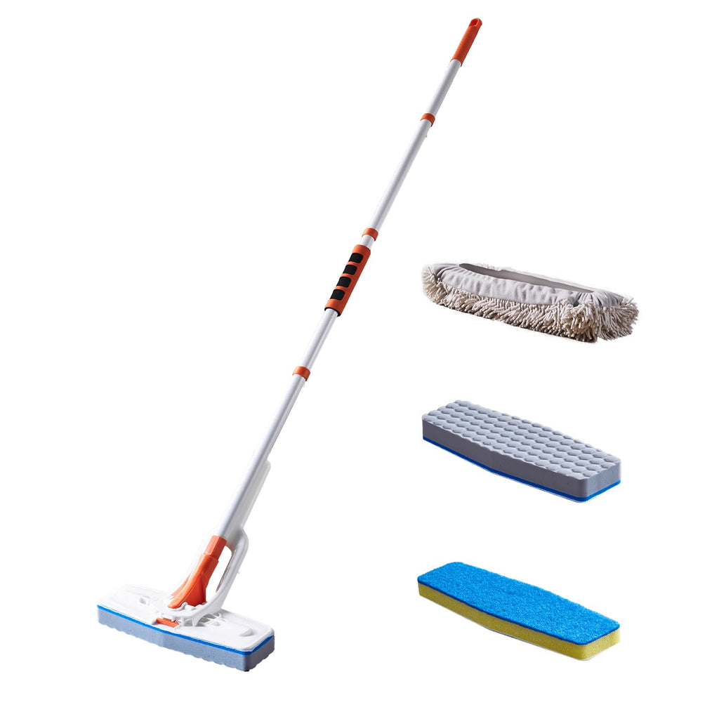 Magic Sponge Eraser Mop, 56" Adjustable Mop Handle with Flexible 10" Flat Head with Microfiber Pad and Magic Sponge Eraser Pads