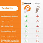 SELTERM 25pcs 2 AWG 5/16" Stud Marine Grade Tinned Copper Battery Cable Lugs, 2 Gauge Ring Terminals, UL Wire Lugs Electrical Battery Cable Ends, Tinned Copper Lugs Battery Terminal Connectors