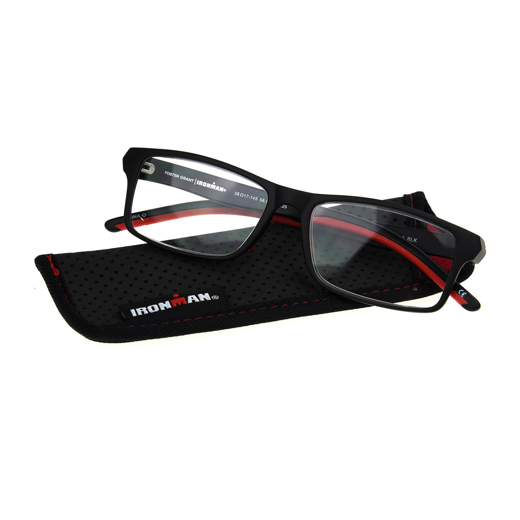 Foster Grant IRONMAN Men's Endeavor Square Reading Glasses, BLACK, 1.25x