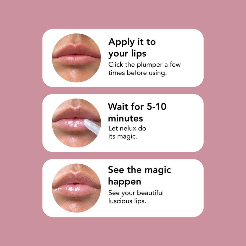 Nelux Lip Plumper, Nelux Hyaluronic Acid Lip Plumper, Instant Hydration While Visibly Cosmetics Boosting Fullness and Smoothness, Natural Lip Plumpers Without Sticky Glosses and Painful Tingles