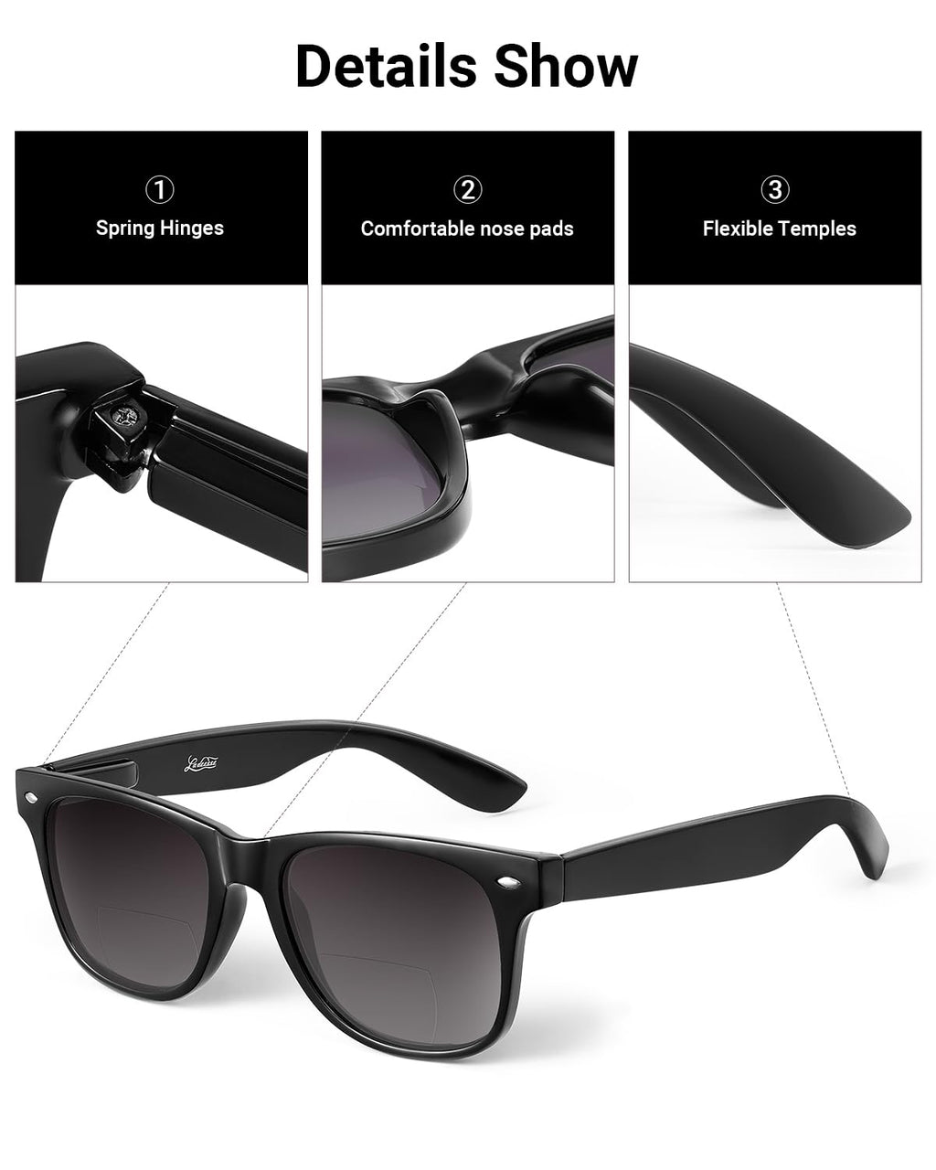 LADEESSE 3 Pack Bifocal Reading Sunglasses for Women, UV400 Sun Readers Glasses Spring Hinge Outdoor Sunglasses +2.50