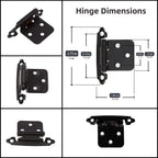 Decobasics 1/2" Overlay Matte Black Cabinet Hinges 50 Pack (25 Pair) Self Closing Bath & Kitchen Cabinet Hinges Black Flush Mount w/Door Bumpers & Upgraded Screws