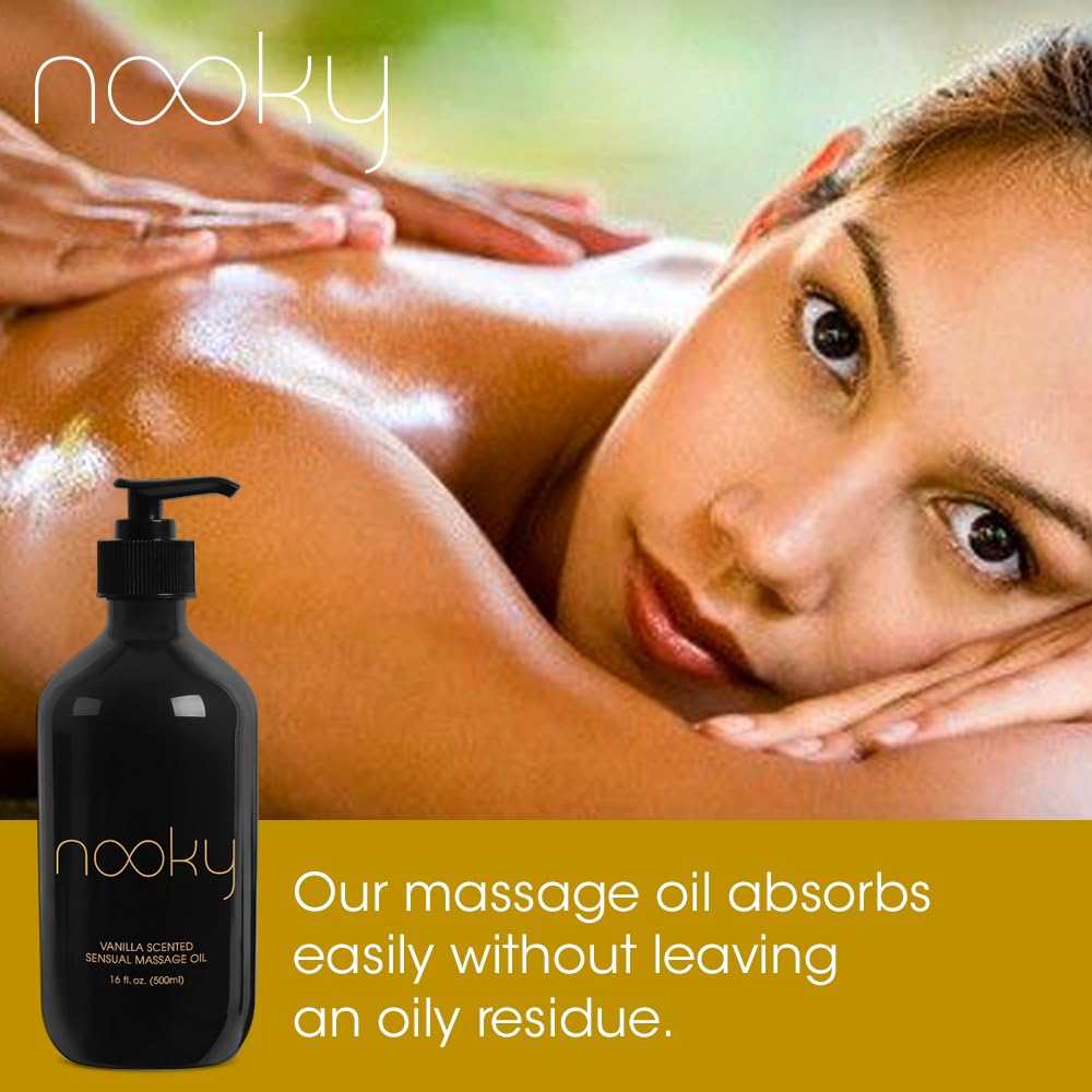Nooky Massage Oil with Premium Natural Ingredients. Relaxing Essential and Sweet Almond Oils for Massaging 16 Ounces