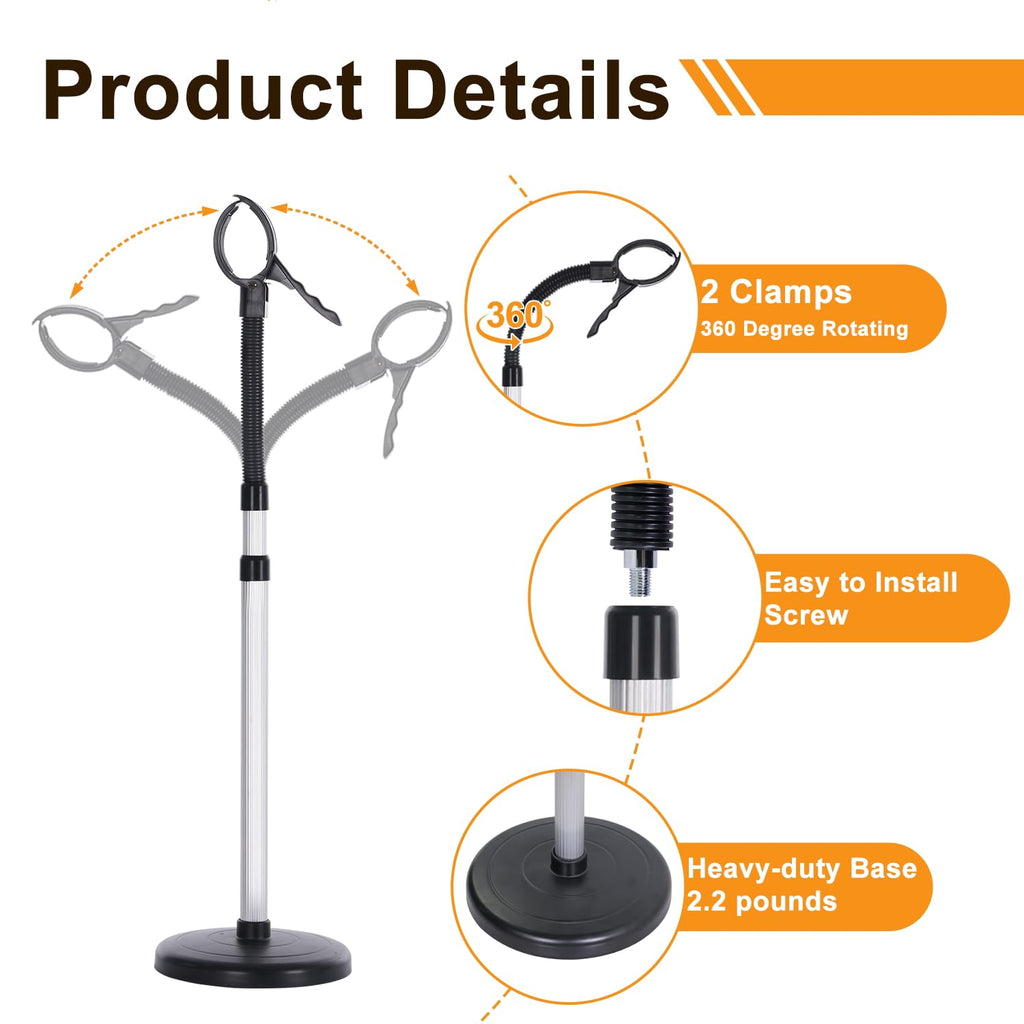 Erytlly Hair Dryer Stand Hands-Free Adjustable 360-Degree Rotating Blow Dryer Stand Hands-Free Metal Hair Dryer Holder Stand for Bathroom, Vanity, Makeup Room New Model Equipped with Two Collets
