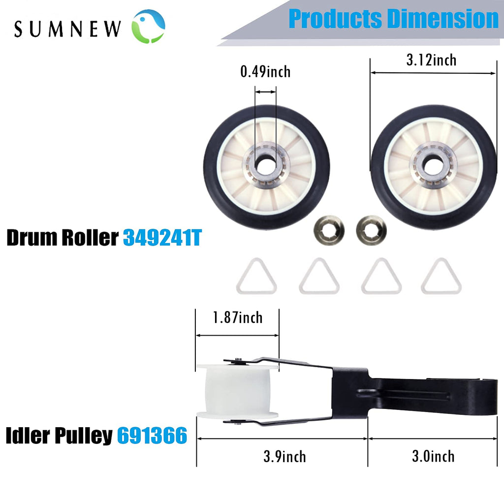 【Belt Upgraded】4392065 Dryer Repair Kit,Including Rollers 349241t,Idler 691366,Belt 341241,Replacement Parts for whirlpool,kenmore,admiral,amana,crosley,estate,inglis,kitchenaid,roper,maytag