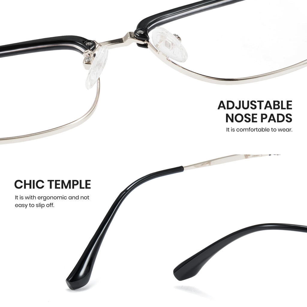 Cyxus Retro Blue Light Glasses Men - Square TR90 Metal Blowline Frame Stylish Trendy for Computer Daily Work 8252