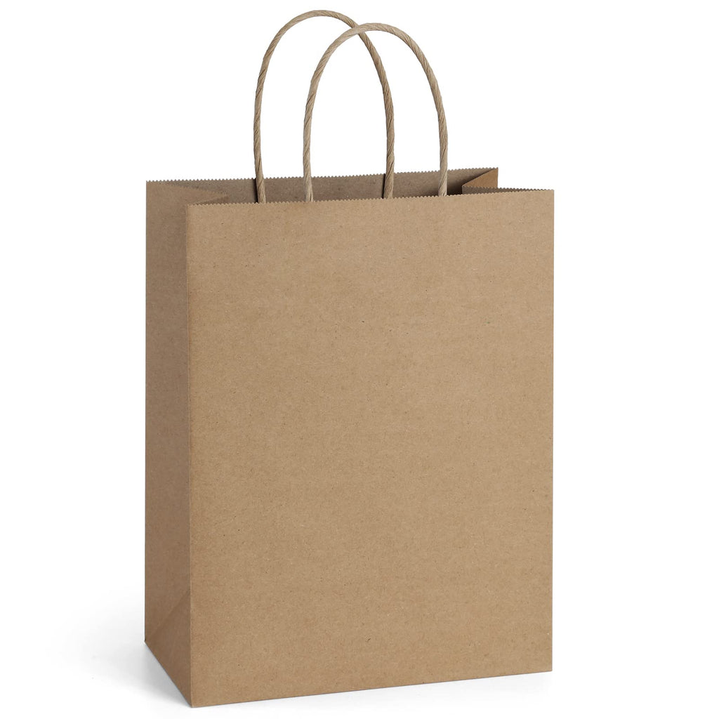 BagDream Gift Bags with Handles 8x4.25x10.5 Inch Brown 50 Pack Bulk