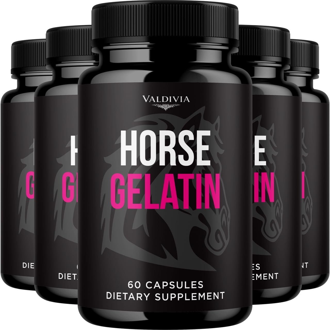 Valdivia (5 Pack) Horse Gelatin Capsules - Official HorseGelatin Supplement, Premium Formula, Natural Vitamins for Health & Wellness - 300 Capsules for 5 Months