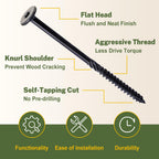 LIONMAX Structural Wood Lag Screws #14 x 6 Inch, 100-PCS, Heavy Duty Exterior Construction Screw, Rust Resistant Coated for Deck/Timber/Landscape, Flat Head Star Drive, T30 Bit Included, Black