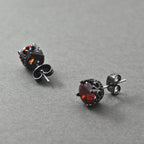 KZZENKI Red and Black Earrings Vintage Crown Stainless Steel Cubic Zirconia Stud Earrings Cool Gothic Jewelry
