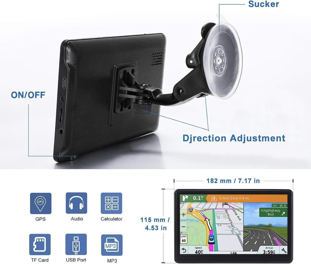 GPS Navigation for Car, 2025 Map 7 inch Touch Screen Car GPS 256-16GB, Voice Turn Direction Guidance, Support Speed and Red Light Warning, Pre-Installed North America Lifetime map Free Update