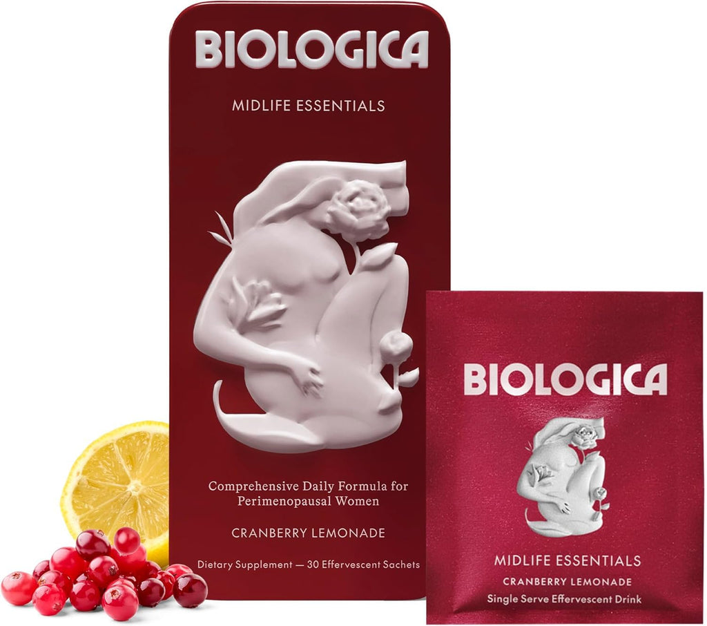 Biologica Midlife Essentials Powder – Women’s Multivitamin for Ages 40‑55, Perimenopause Support, Calm Mood, Sleep & Focus, Probiotics + Electrolytes Drink Mix, Cranberry Lemonade (30 Servings)