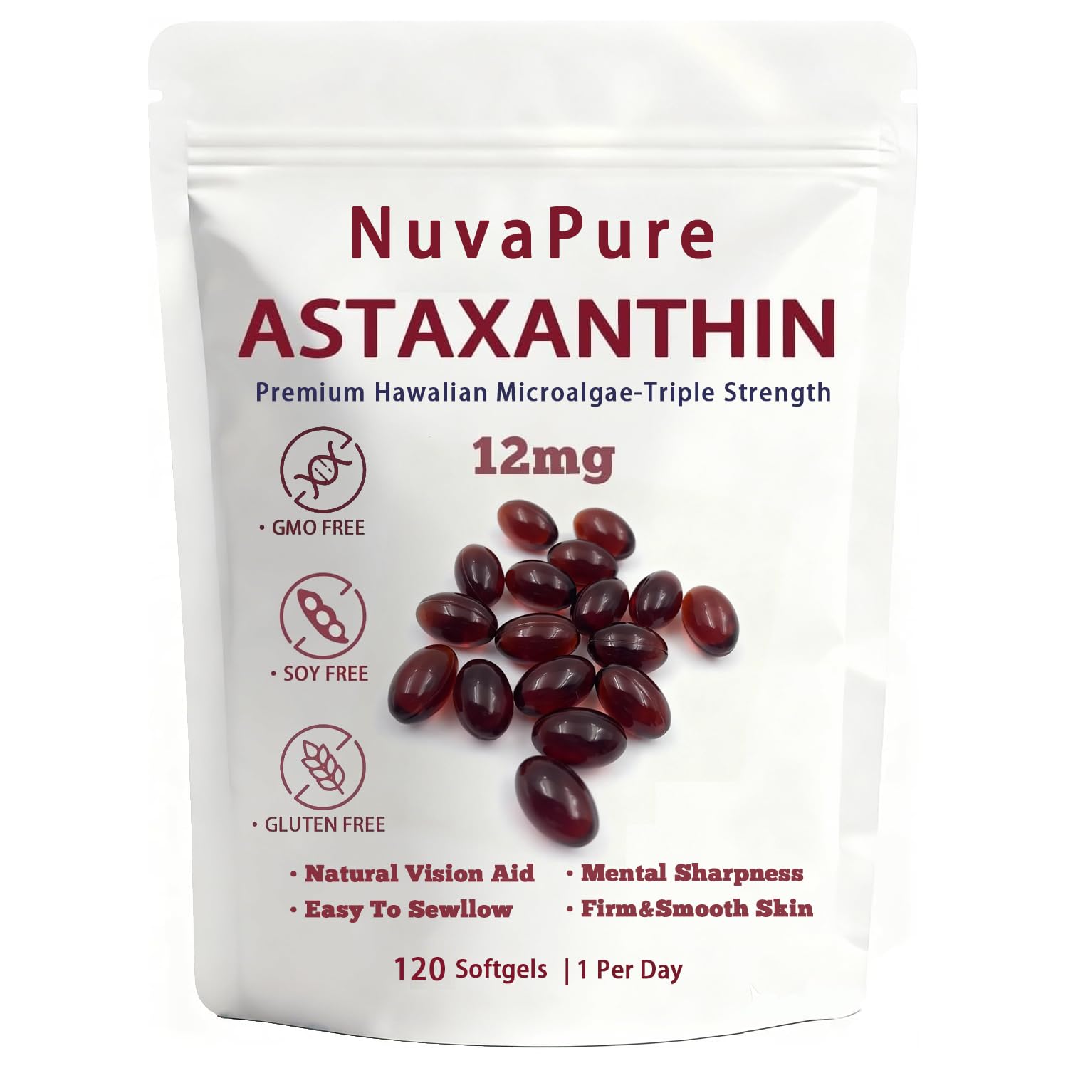 glowdrop NuvaPure Astaxanthin with MCT Oil, 12mg Per Serving, Astaxanthin from Microalgae, Antioxidant Supplement for Daily Wellness, 120 Softgels