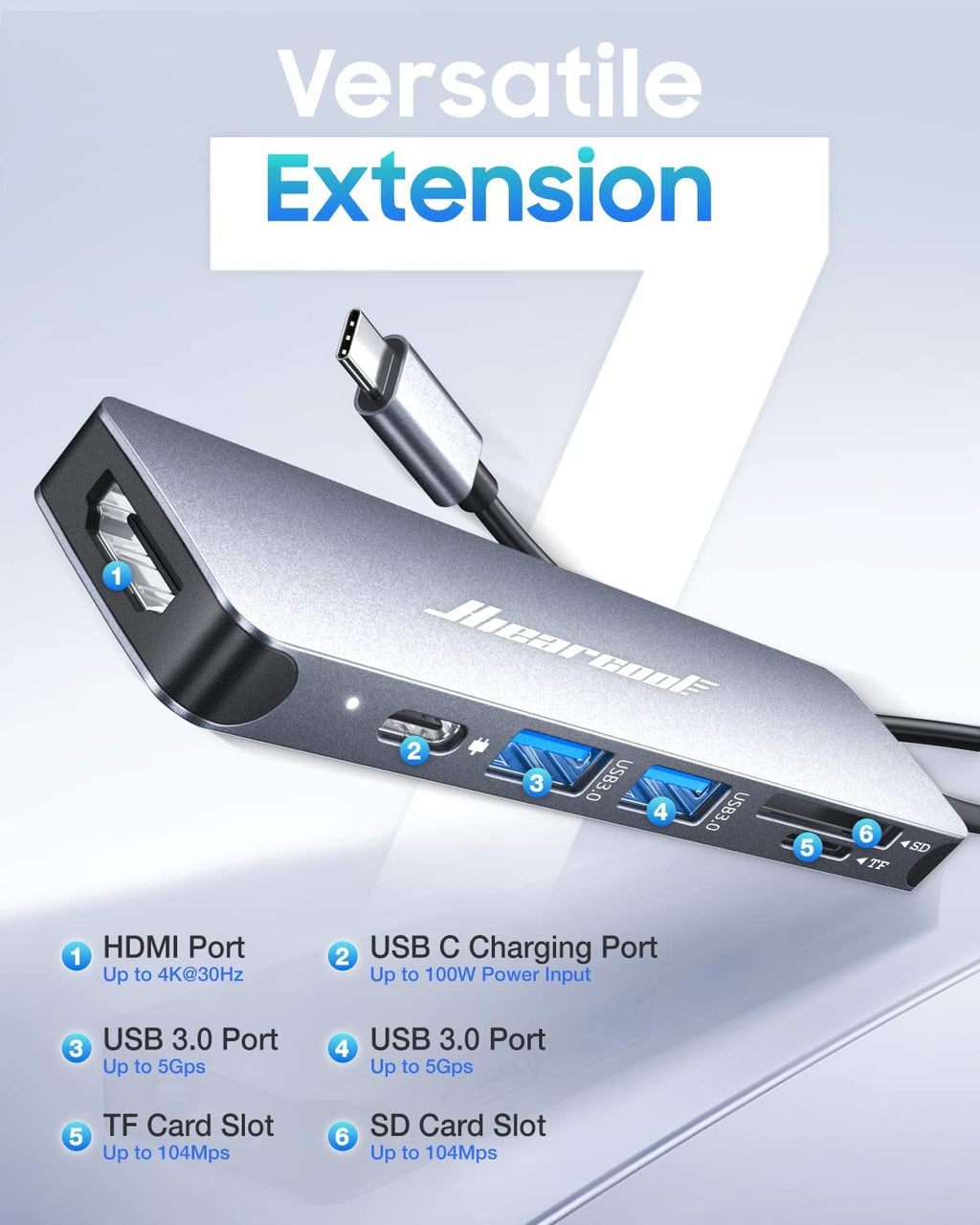 Hiearcool 7-in-1 USB C Hub, USB C Dongle Compatible for MacBook, Space Gray