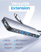 Hiearcool 7-in-1 USB C Hub, USB C Dongle Compatible for MacBook, Space Gray