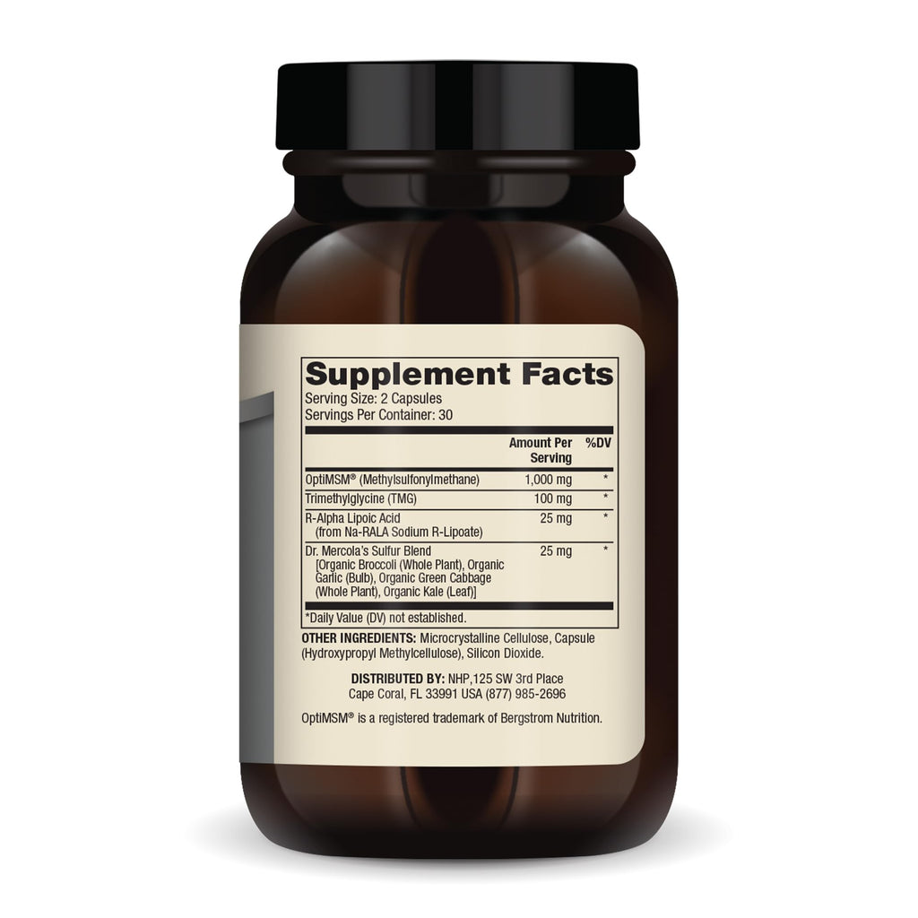 Dr. Mercola MSM Sulfur Complex - Joint Support & Cellular Health - OptiMSM - R-Alpha Lipoic Acid - TMG - Organic Sulfur Blend - 60 Capsules (30 Servings)
