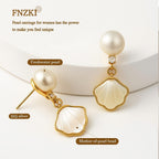 Pearl Shell Earrings for Women, 18K Gold Plated Brass Boho Drop Earrings with Freshwater Pearl & Mother of Pearl, Hypoallergenic Beach Jewelry Gifts