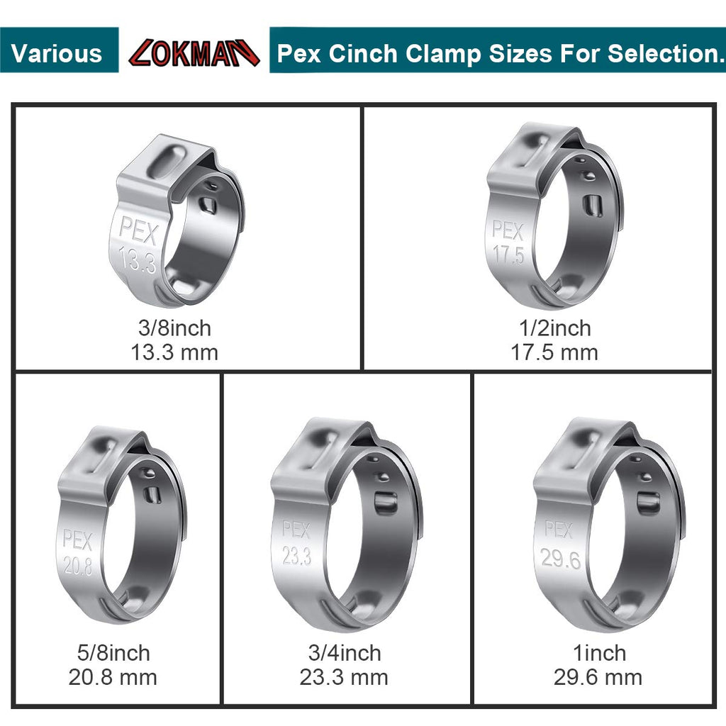 LOKMAN 50 Pack 1 Inch PEX Cinch Clamps, Stainless Steel Cinch Crimp Rings Pinch Clamps for PEX Tubing Pipe Fitting Connections (1 Inch)