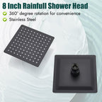 Heyalan Shower Faucet Set with Valve, Bathroom Rainfall Shower System, Wall Mount Single Handle Shower Trim Kit, Rainfall Fixed Shower Head, 8 Inch Square Shower Head, Matte Black