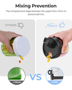 AMOOS Cute Pill Dispenser with 7 Large Compartments, Portable Pill Bottle Organizer with Wide Opening for Easy Use, Anti-Mix Pill Organizer for Travel, BPA-Free Pill Container, Black