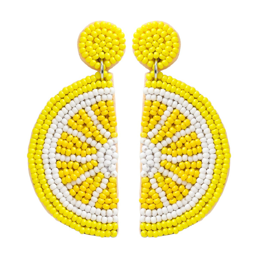 Beaded Yellow Lemon Dangle Earrings for Women, Vibrant Handmade Beads Lemon Fruit Statement Earring for Summer Jewelry Gifts