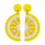 Beaded Yellow Lemon Dangle Earrings for Women, Vibrant Handmade Beads Lemon Fruit Statement Earring for Summer Jewelry Gifts