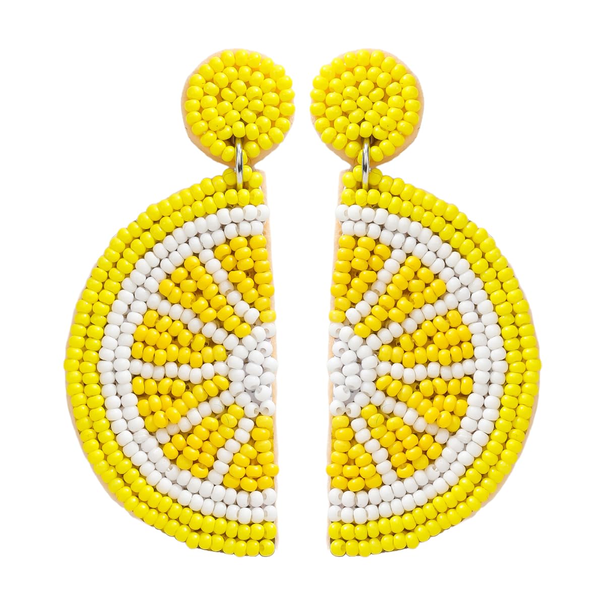 Beaded Yellow Lemon Dangle Earrings for Women, Vibrant Handmade Beads Lemon Fruit Statement Earring for Summer Jewelry Gifts