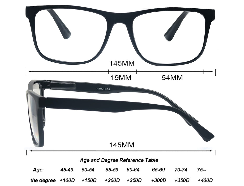 OLOMEE Reading Glasses 1.50 Oversized Large Square Men Readers Black Frame 4 Pack,Comfy Lightweight Eyeglasses for Reading Flexible Spring Hinge