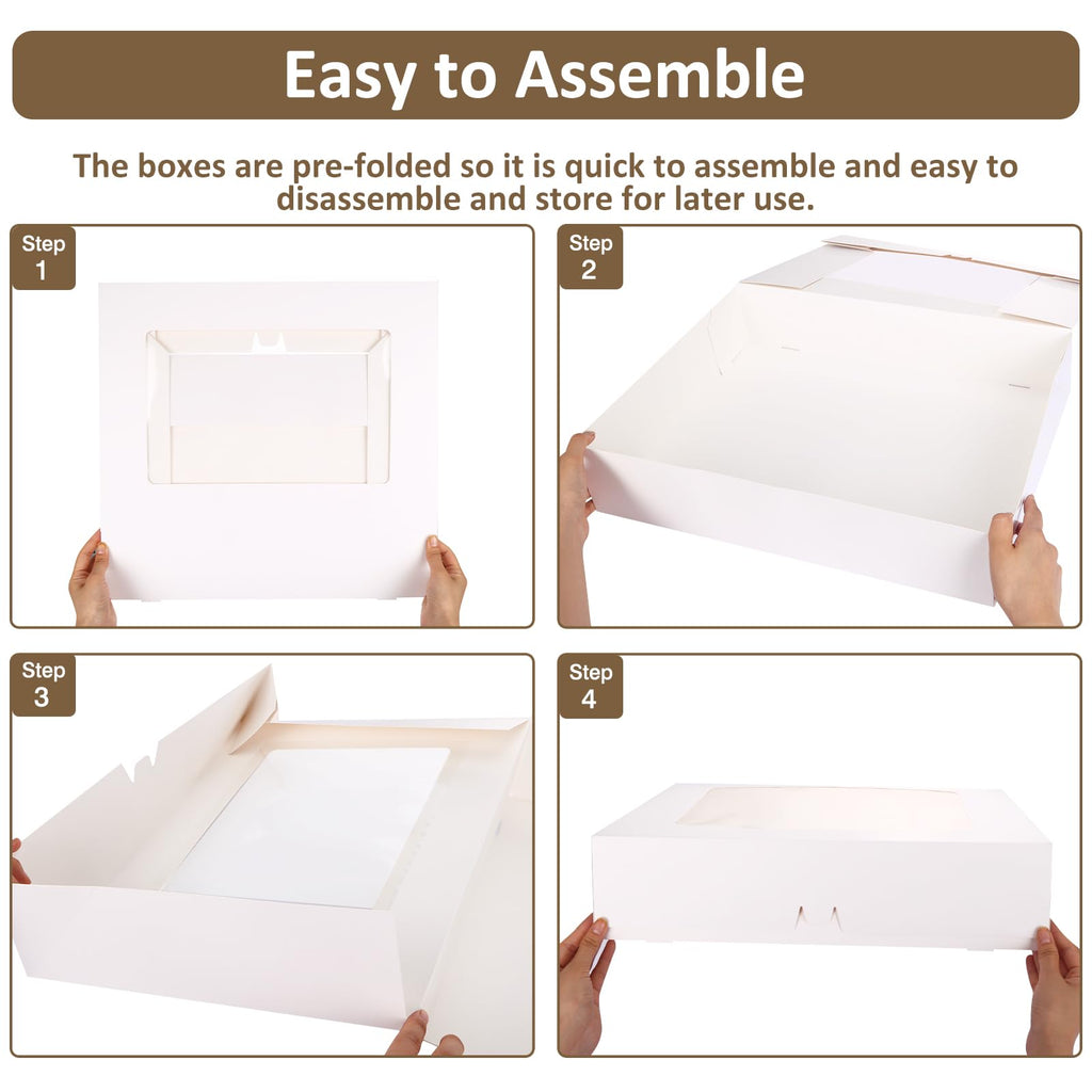 Moretoes 10pcs 19x14x4in Half Sheet Cake Boxes with Window, White Cookie Boxes, for Pastry Baking Cake Donuts Cupcake Pie Packaging For Graduation