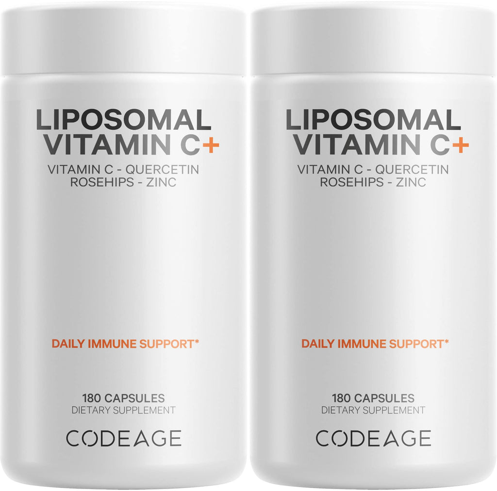Codeage Liposomal Vitamin C 1500mg with Zinc, Elderberry, Citrus Bioflavonoids Grapefruit, Lemon, Orange Powder, Quercetin & Rose Hips Fruit – Vegan Supplement - Non-GMO, Vegan Pills - 2 Pack