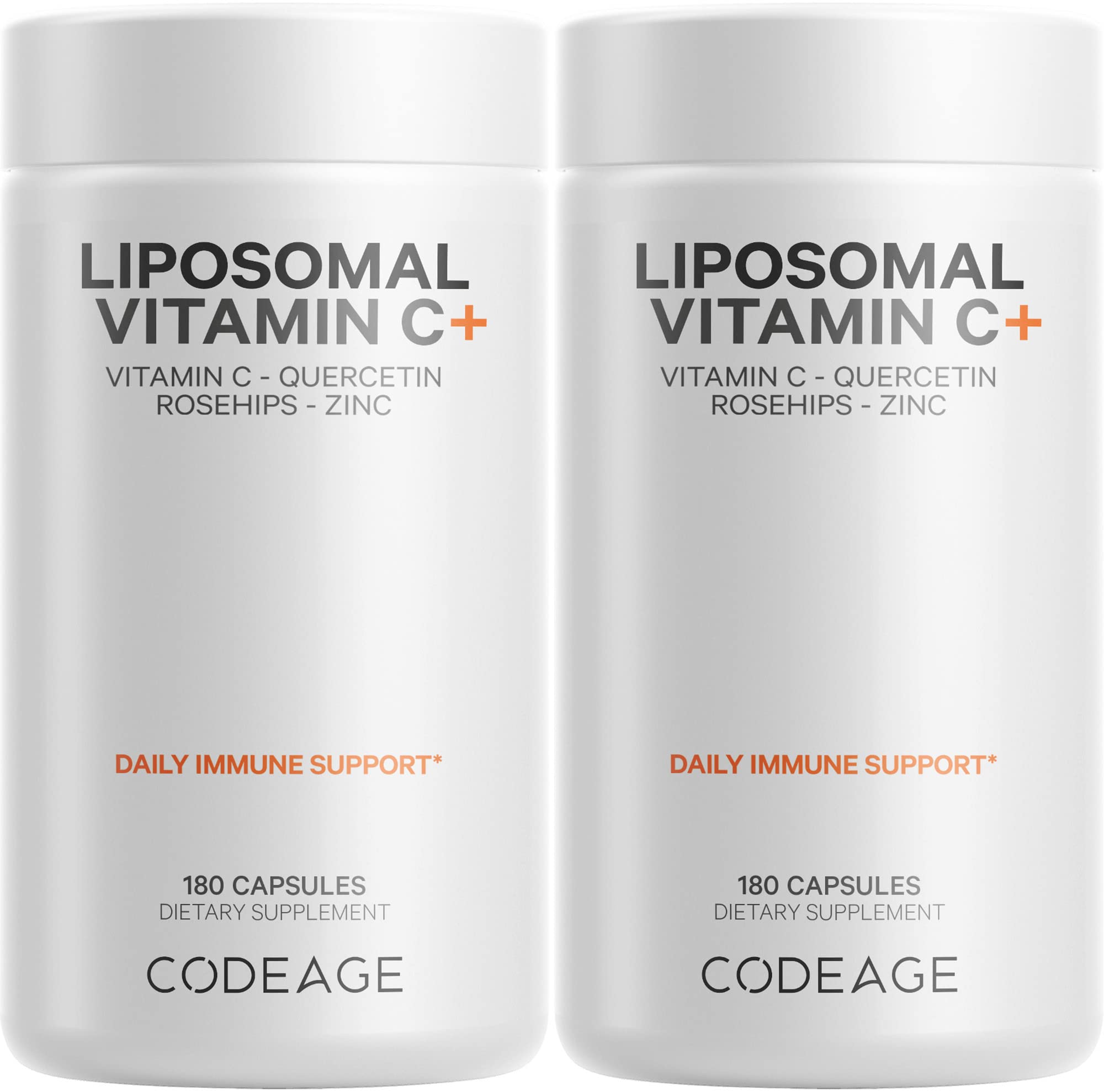 Codeage Liposomal Vitamin C 1500mg with Zinc, Elderberry, Citrus Bioflavonoids Grapefruit, Lemon, Orange Powder, Quercetin & Rose Hips Fruit – Vegan Supplement - Non-GMO, Vegan Pills - 2 Pack