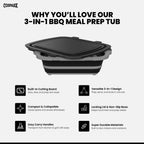 XL Collapsible BBQ Prep Tub with Cutting Board & Drain Plug – Portable Food Prep Station for Kitchen, Camping & Grill – Dishwasher Safe, Space-Saving Design – Heat-Resistant Glove Included (2-pack)