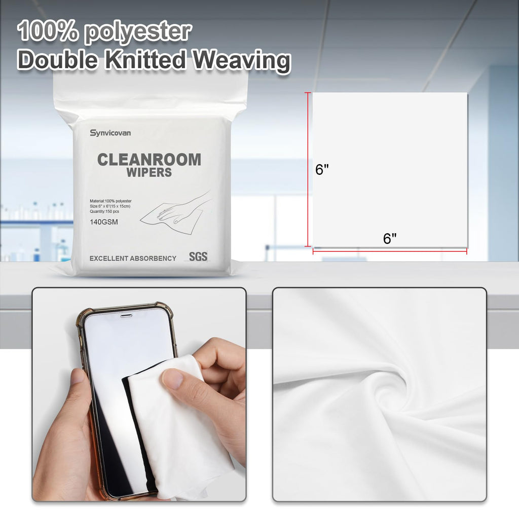 Synvicovan Cleanroom Cloth Wipes 6"x6",140GSM,Bag of 150 Pcs