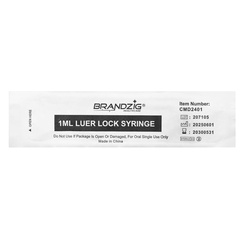 BRANDZIG 1mL Luer Lock Syringe (No Needle) – Sterile, Individually Wrapped – 100 Pack (100 Count) – for Professional & Personal Use